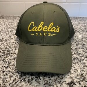 Cabela's Club Hat Cap Snap Back Green Mesh Trucker Embroidered Logo Mens Outdoor